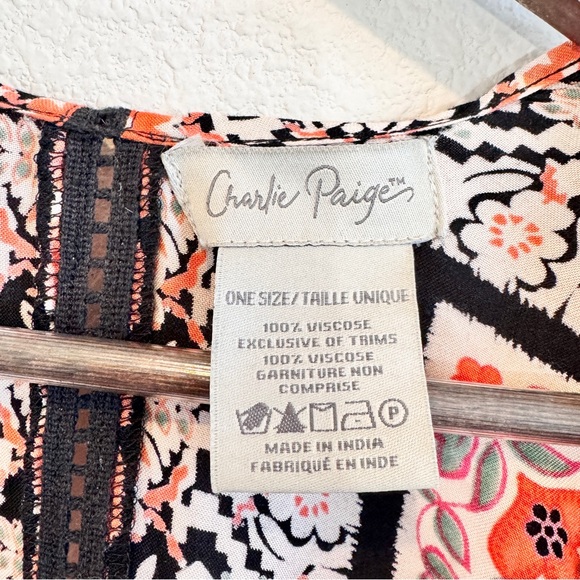 Charlie Paige Boho Floral Kimono Ruana Fringe One Size Statement Vacation Resort - Picture 2 of 7